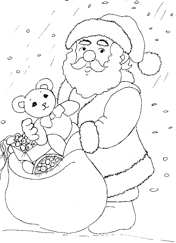 Disegni Babbo Natale: Babbo Natale con sacco ed orsetto