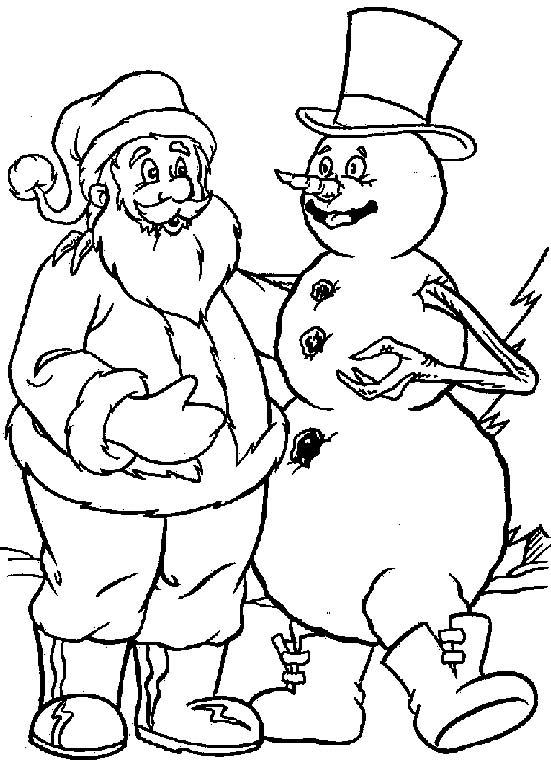 Disegni Babbo Natale: Babbo Natale con pupazzo di neve